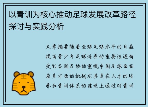 以青训为核心推动足球发展改革路径探讨与实践分析